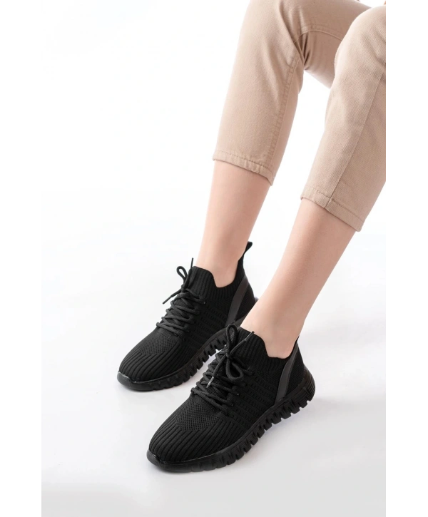 DM-501 Siyah Bağcıklı Faylon Taban Günlük Spor Ayakkabı