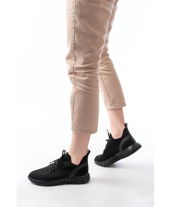 DM-501 Siyah Bağcıklı Faylon Taban Günlük Spor Ayakkabı