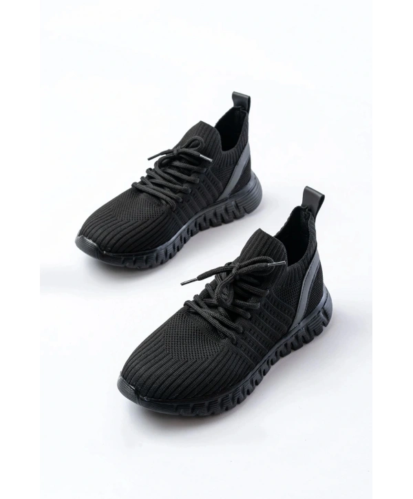 DM-501 Siyah Bağcıklı Faylon Taban Günlük Spor Ayakkabı