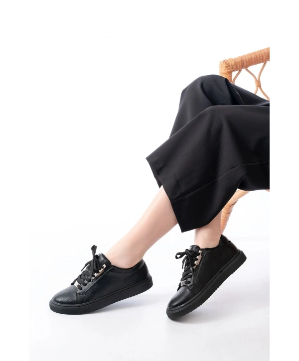 P-910 Siyah Bağcıklı Taban Dikişli Günlük Kadın Spor