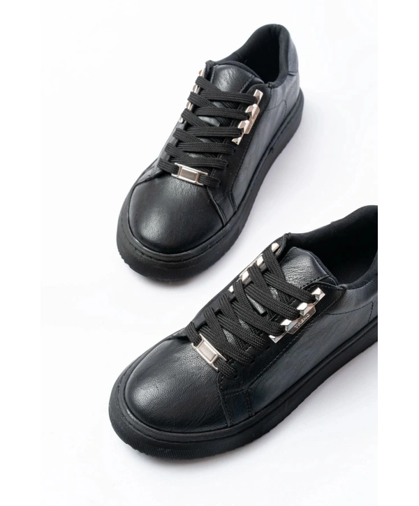 P-910 Siyah Bağcıklı Taban Dikişli Günlük Kadın Spor