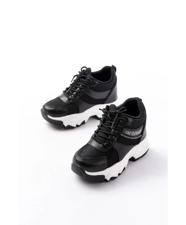 F-209 Siyah Bağcıklı Fileli Taş Aksesuarlı Günlük Spor Ayakkabı