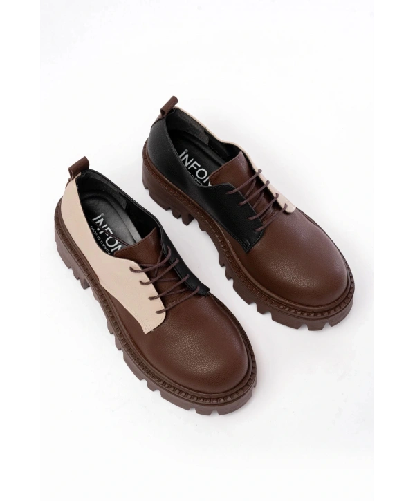 868-754 Kahverengi Garni Bağcıklı Günlük Yüksek Tabanlı Loafer Ayakkabı