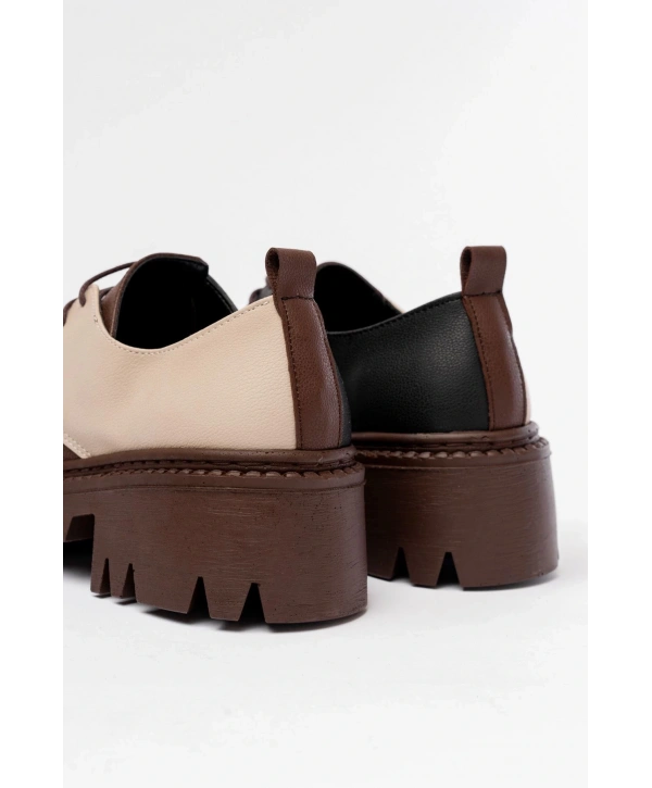 868-754 Kahverengi Garni Bağcıklı Günlük Yüksek Tabanlı Loafer Ayakkabı