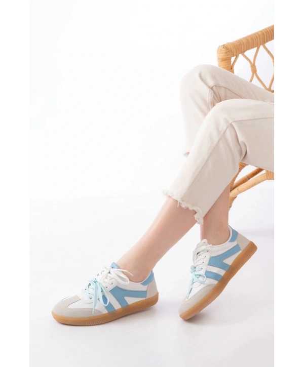 M-6005 Mavi Garni  Bağcıklı Termo Taban Günlük Kadın Spor