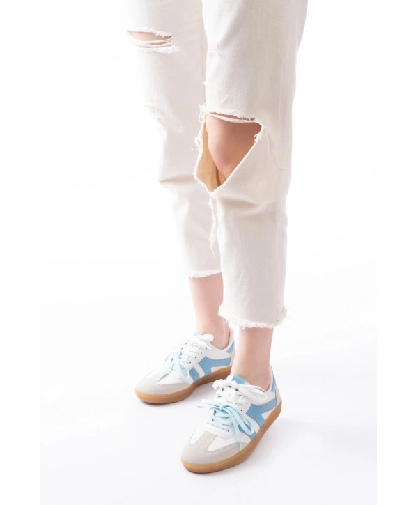 M-6005 Mavi Garni  Bağcıklı Termo Taban Günlük Kadın Spor