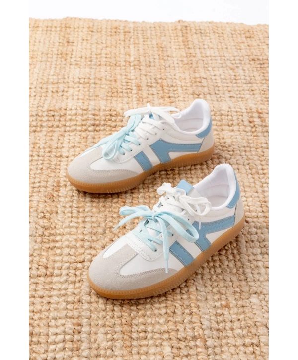 M-6005 Mavi Garni  Bağcıklı Termo Taban Günlük Kadın Spor