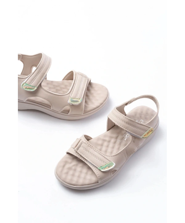 DM-363  Bej Baret Cırtlı Dikişli Günlük Kadın Sandalet