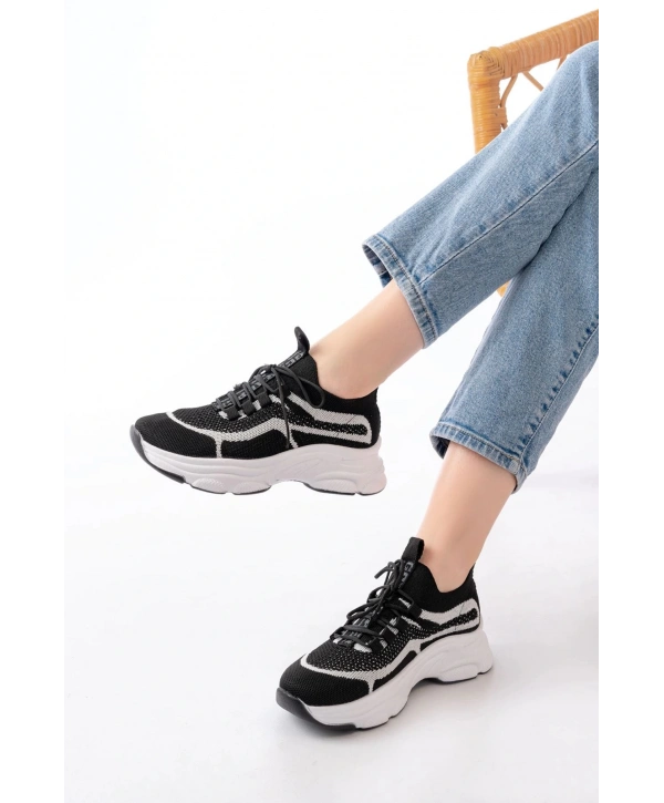 3001  Siyah Bağcıklı Fileli Günlük Spor Ayakkabı