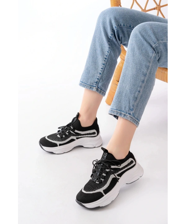 3001  Siyah Bağcıklı Fileli Günlük Spor Ayakkabı