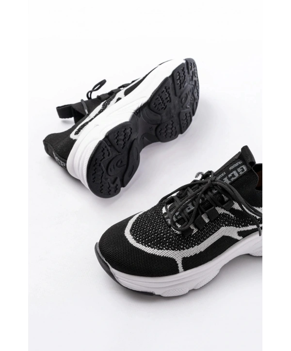 3001  Siyah Bağcıklı Fileli Günlük Spor Ayakkabı