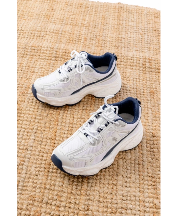 F-329 Beyaz Günlük Bağcıklı Lacivert Desenli Yazlık Spor Ayakkabı