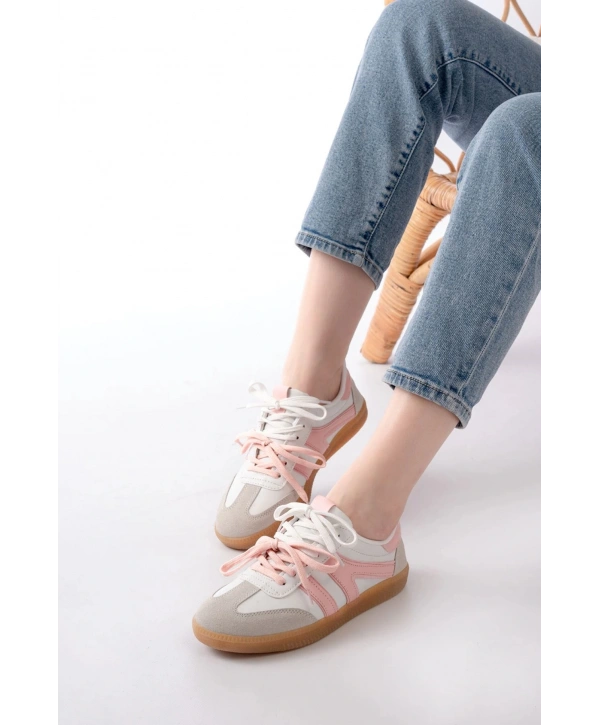 M-6005 Pudra Garni  Bağcıklı Termo Taban Günlük Kadın Spor