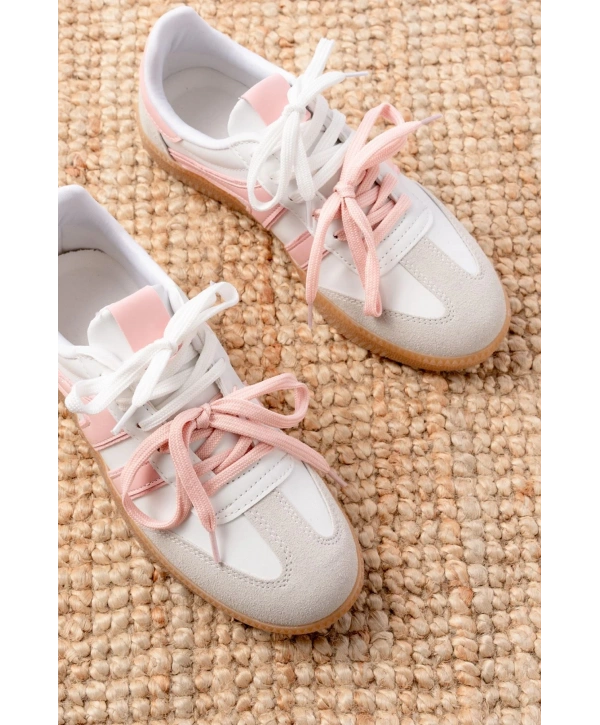 M-6005 Pudra Garni  Bağcıklı Termo Taban Günlük Kadın Spor