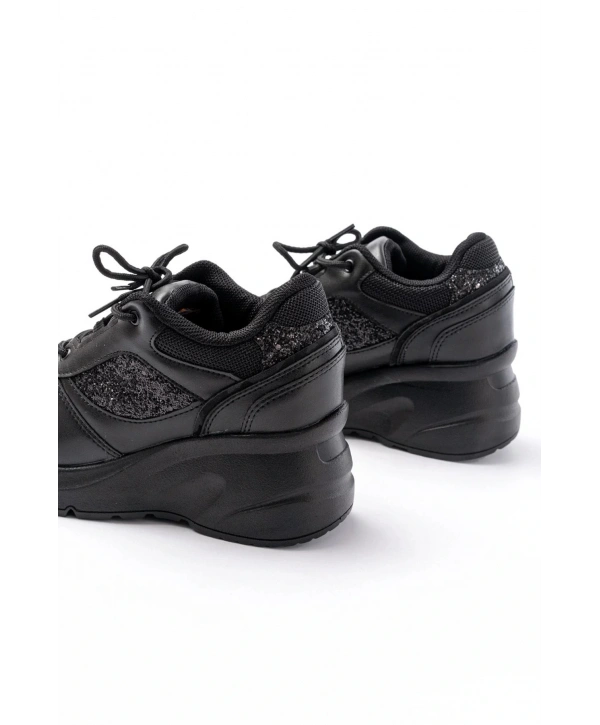 F-185 Siyah Günlük Bağcıklı Taş Aksesuarlı Yazlık Spor Ayakkabı