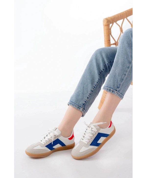 M-5007 Beyaz Garni  Bağcıklı Termo Taban Günlük Kadın Spor