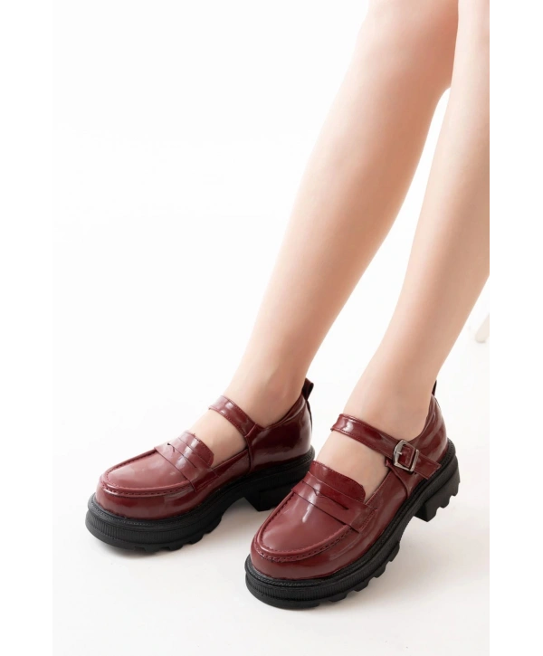 745-771 Bordo Rugan Kadın Günlük Yüksek Tabanlı Loafer Ayakkabı