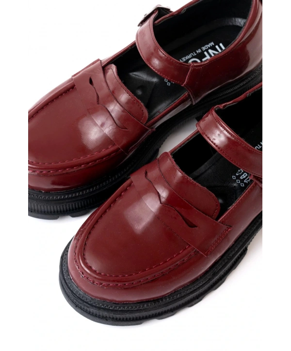 745-771 Bordo Rugan Kadın Günlük Yüksek Tabanlı Loafer Ayakkabı