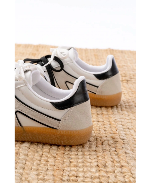 M-6005 Beyaz Garni  Bağcıklı Termo Taban Günlük Kadın Spor