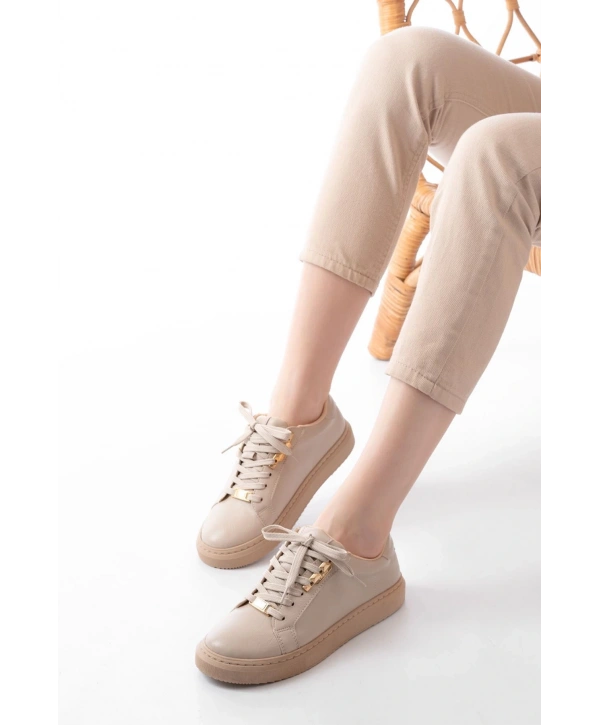 P-910 Bej Bağcıklı Taban Dikişli Günlük Kadın Spor