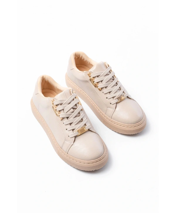P-910 Bej Bağcıklı Taban Dikişli Günlük Kadın Spor