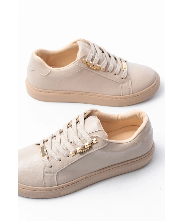 P-910 Bej Bağcıklı Taban Dikişli Günlük Kadın Spor