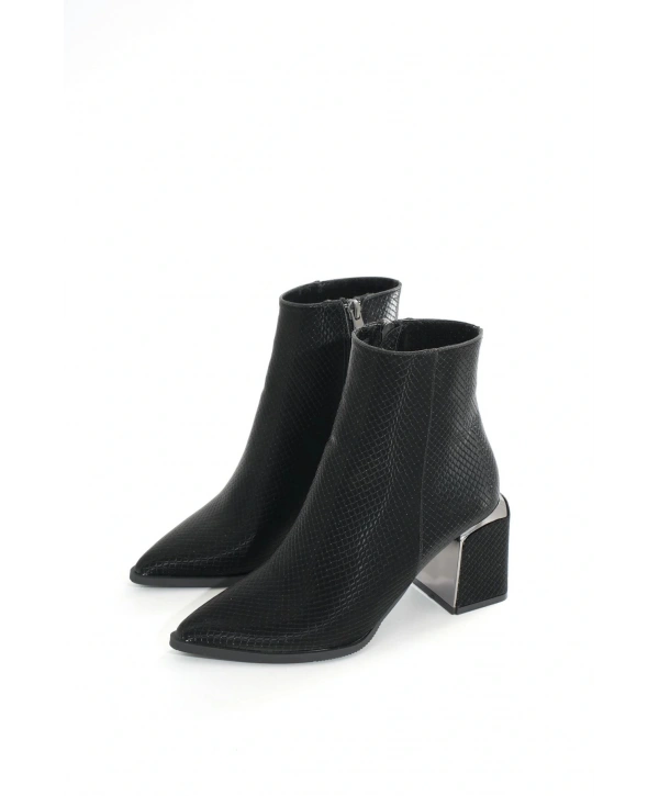 DNZ-409 Siyah Fermuarlı Topuklu Kadın Günlük Bot