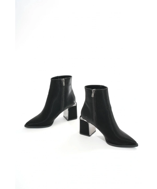DNZ-409 Siyah Fermuarlı Topuklu Kadın Günlük Bot