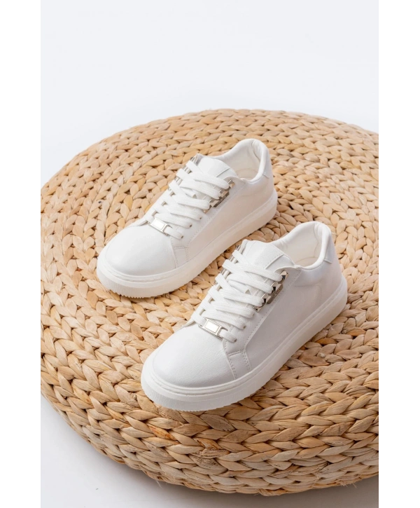 P-910 Beyaz Bağcıklı Taban Dikişli Günlük Kadın Spor