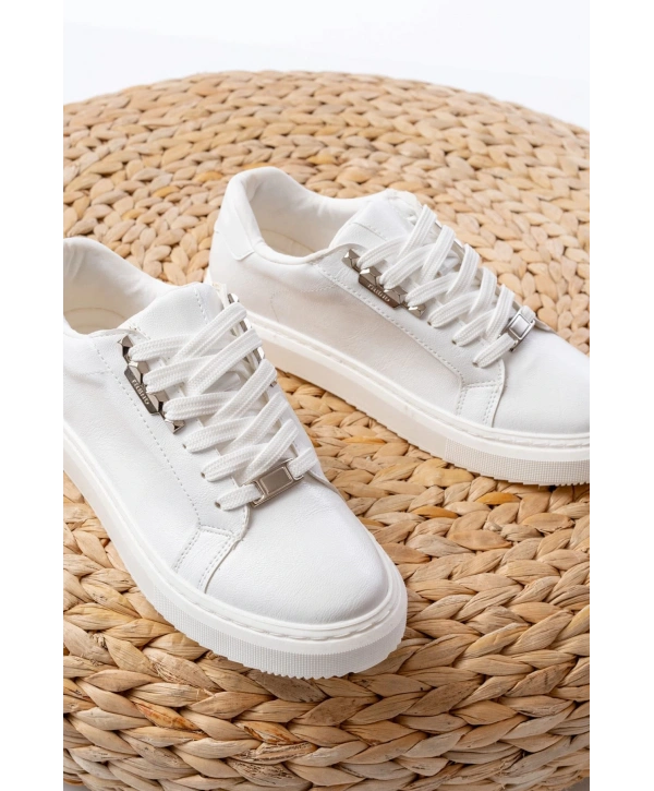 P-910 Beyaz Bağcıklı Taban Dikişli Günlük Kadın Spor
