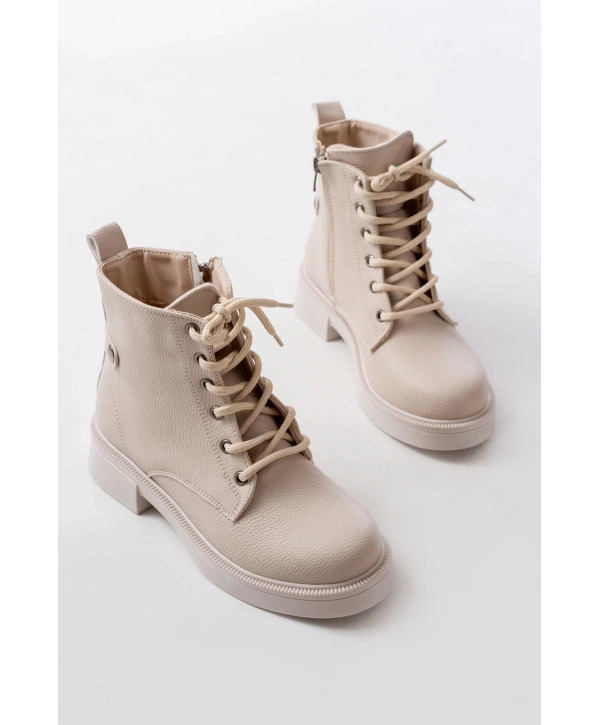 02-2003 Bej Galata Bağcıklı Fermuarlı Günlük Kadın Bot