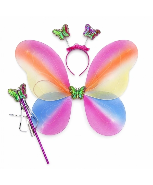 Çocuklar İçin Renkli Kelebek Kanat Taç Asa Kostüm Seti