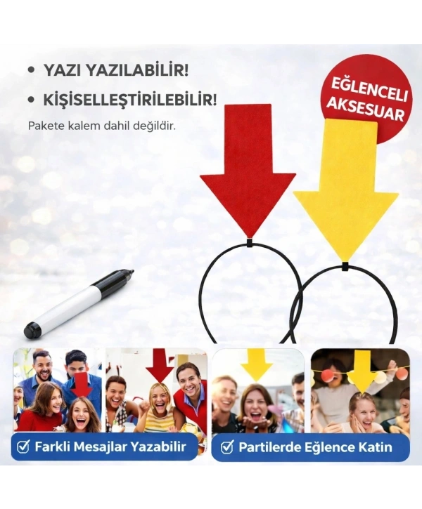 Kişiselleştirilebilir Ok İşaretli Mesaj Tacı (2’li Set Sarı-kırmızı)