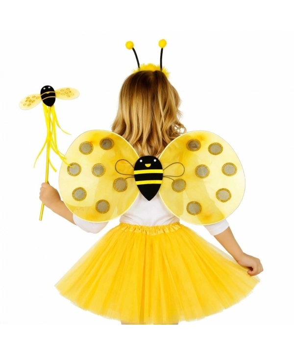 Sarı Renk Arı Kanadı Kostüm Seti (tütü, Kanat, Taç, Asa)