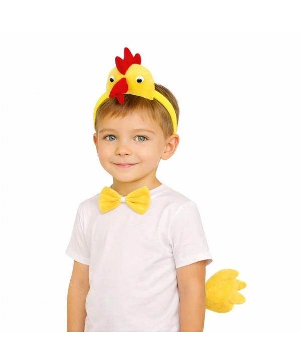 Çocuk Horoz Tavuk Kostüm Seti 3 Parça (taç + Papyon + Kuyruk)