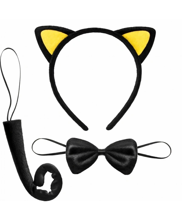 Sarı Kulaklı Kedi Kostüm Seti – Taç Papyon Kuyruk 3 Parça