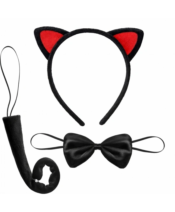 Kırmızı Kulaklı Kedi Kostüm Seti – Taç Papyon Kuyruk 3 Parça