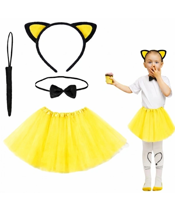 Sarı Renk Etekli Kedi Kostüm Seti (tütü, Taç, Papyon, Kuyruk)