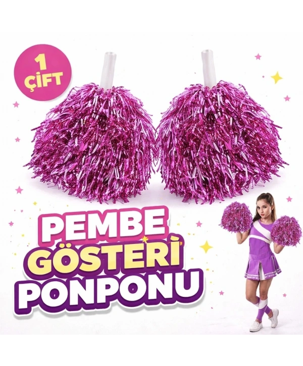 1 Çift ( 2 Adet ) Pembe Renk 23 Nisan 19 Mayıs 29 Ekim Okul Gösteri Ponponları