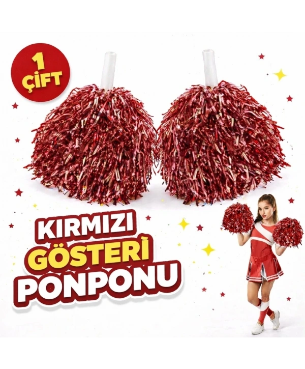 1 Çift ( 2 Adet ) Kırmızı Renk 23 Nisan 19 Mayıs 29 Ekim Okul Gösteri Ponponları