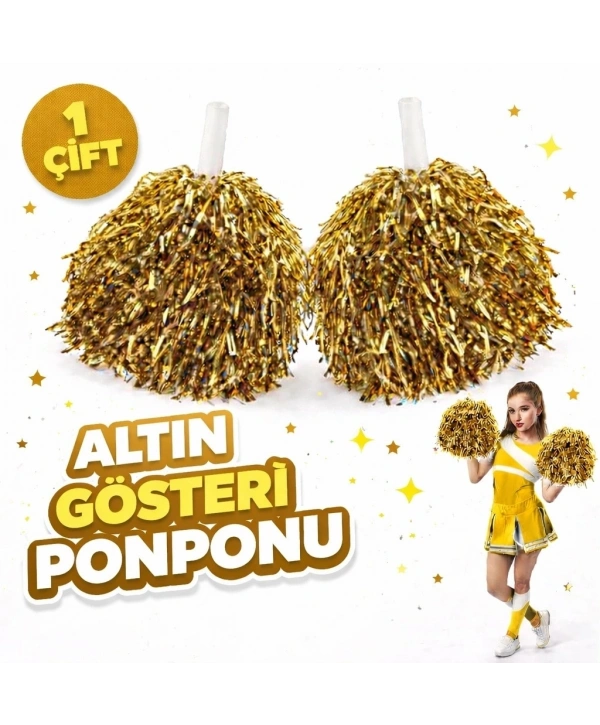 1 Çift ( 2 Adet ) Altın Renk 23 Nisan 19 Mayıs 29 Ekim Okul Gösteri Ponponları