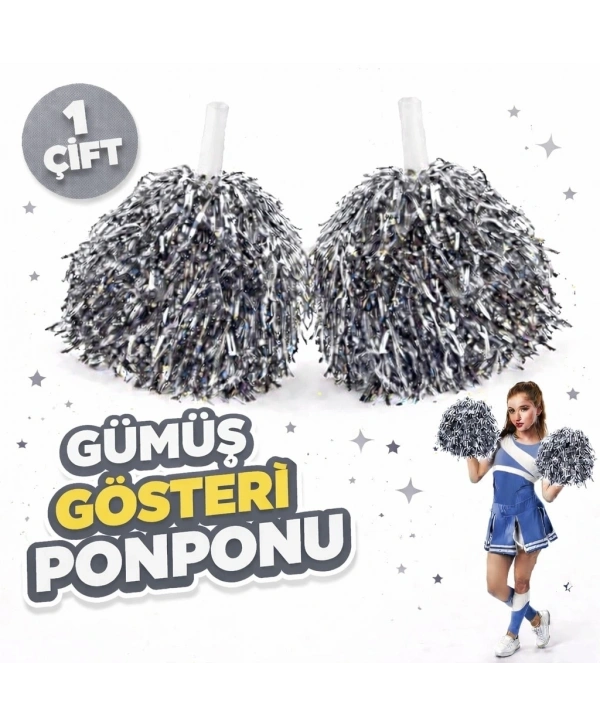 1 Çift ( 2 Adet ) Gümüş Renk 23 Nisan 19 Mayıs 29 Ekim Okul Gösteri Ponponları