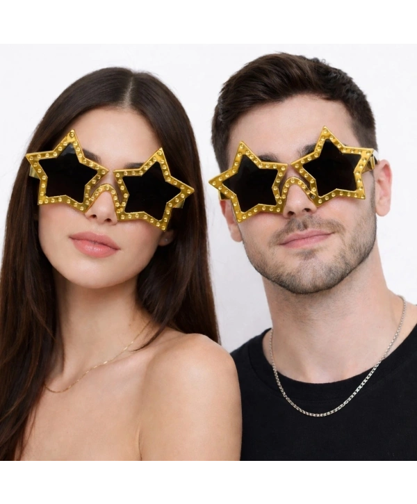 Altın Renk Disko Yıldızı Retro Parti Gözlüğü 16x7 Cm