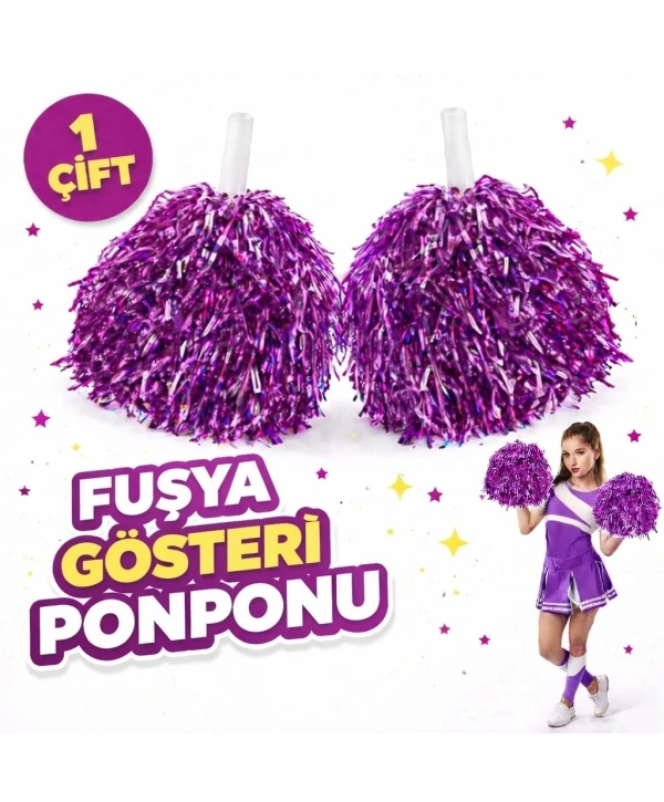 1 Çift ( 2 Adet ) Fuşya Renk 23 Nisan 19 Mayıs 29 Ekim Okul Gösteri Ponponları