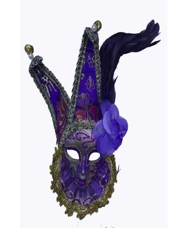 Çıngıraklı Dekoratif Tüylü Seramik Maske Mor Renk