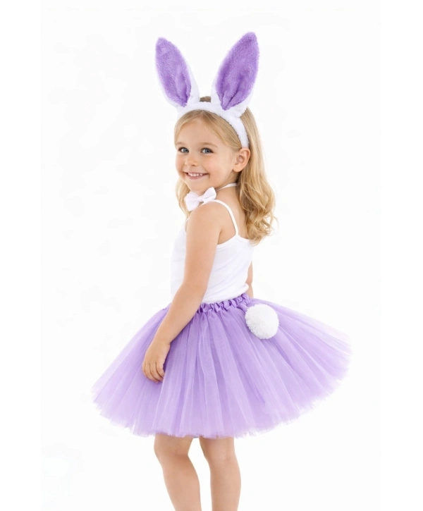 Lila Mor Tavşan Kostüm Seti Kız Çocuk – Tütü Etekli 4 Parça