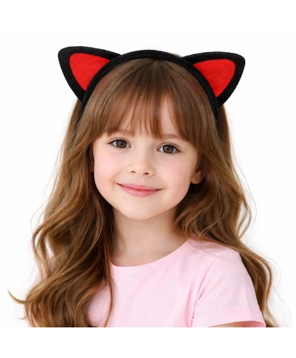 Peluş Kedi Kulak Taç Kırmızı Siyah – Çocuk Parti  Kostüm Tacı