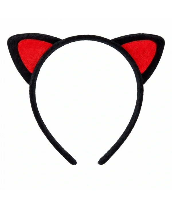 Peluş Kedi Kulak Taç Kırmızı Siyah – Çocuk Parti  Kostüm Tacı