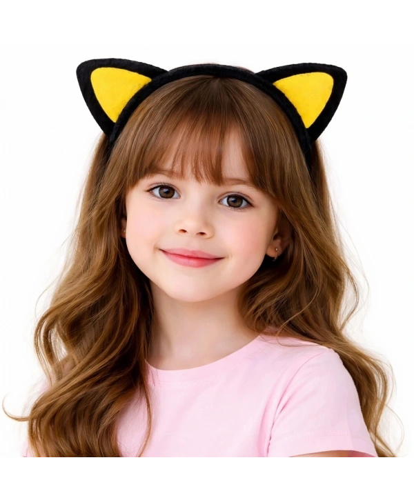 Peluş Kedi Kulak Taç Sarı Siyah – Çocuk Parti  Kostüm Tacı