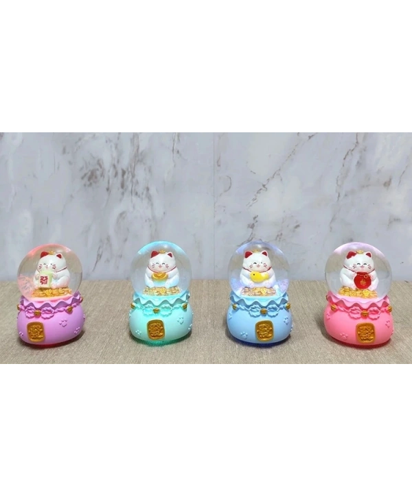 Şans Kedisi Işıklı Kar Küresi Alk4914